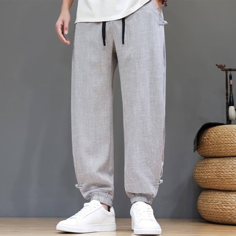 Buddha Stones Spring Summer Casual Minimalist Drawstring Elastic Waist Solid Cropped Pants Men's Tapered Pants With Pocket - image 27