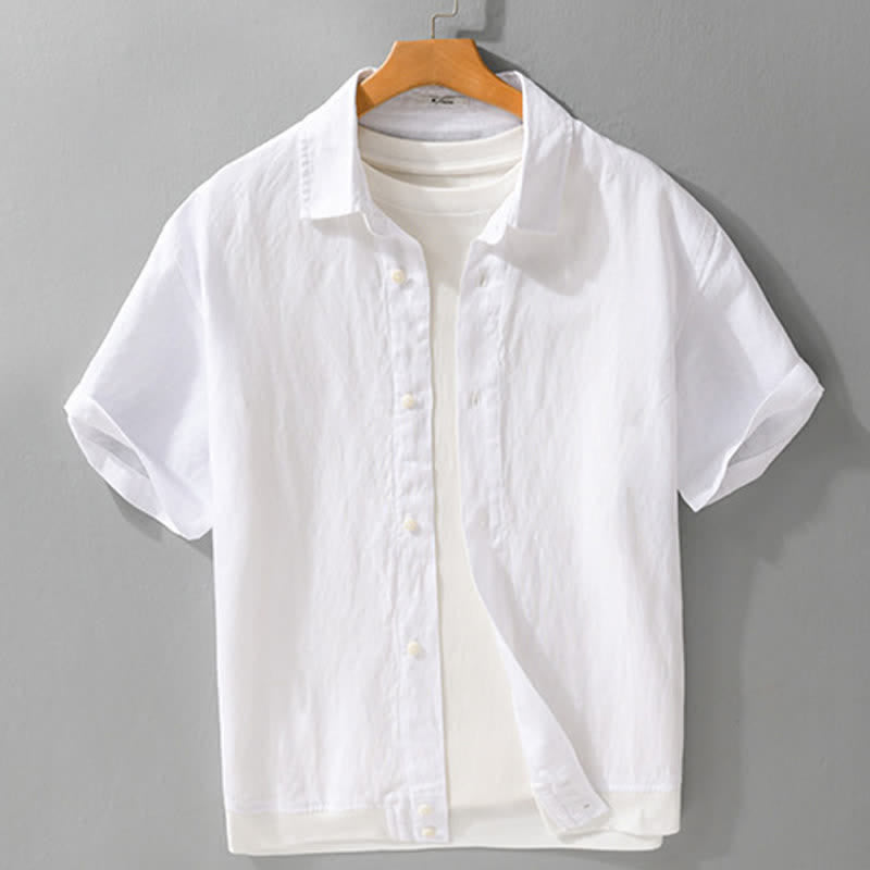 Buddha Stones Summer Casual Minimalist Button-Up Stand Collar Solid Men's Short Sleeve Shirts - White - US/UK/AU42，EU52 (3XL) - image 16