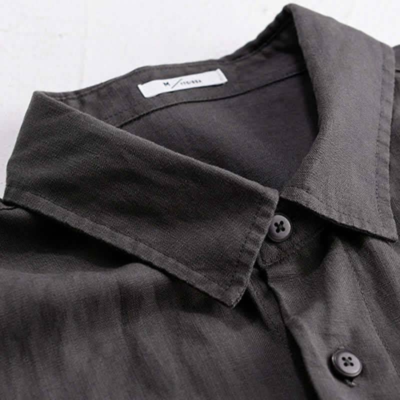Buddha Stones Summer Casual Minimalist Button-Up Stand Collar Solid Men's Short Sleeve Shirts - image 7