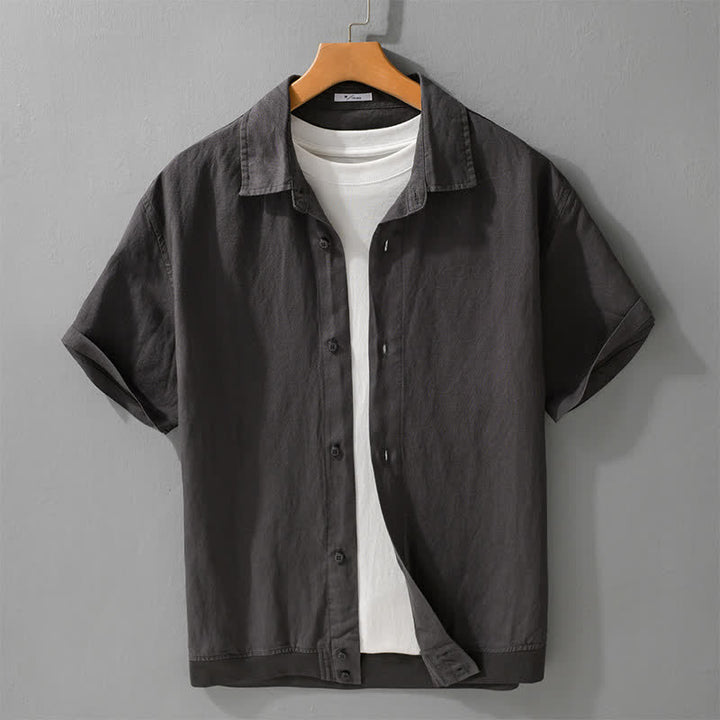 Buddha Stones Summer Casual Minimalist Button-Up Stand Collar Solid Men's Short Sleeve Shirts - DarkSlateGray - US/UK/AU42，EU52 (3XL) - image 6