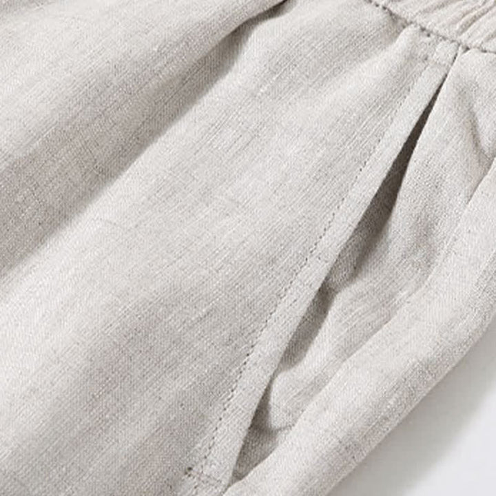 Buddha Stones 2Pcs Summer Casual Tang Style Button-Up Short Sleeve Shirt Shorts Solid Linen Men's Meditation Cloth With Pocket - image 2