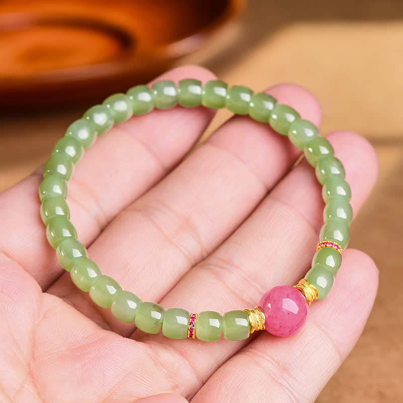 Buddha Stones Jade Luck Round Bead Rhodonite Bracelet - image 7