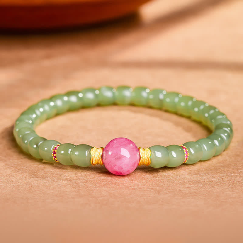Buddha Stones Jade Luck Round Bead Rhodonite Bracelet - image 3