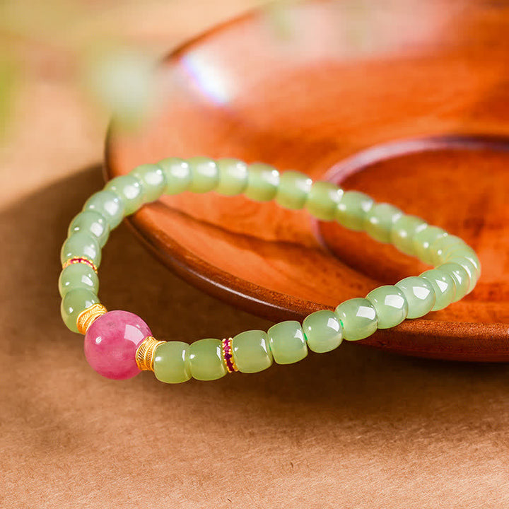 Buddha Stones Jade Luck Round Bead Rhodonite Bracelet - image 2