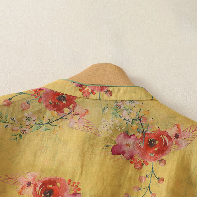 Buddha Stones Summer Vintage Tang Style Frog Button Red Floral Tank Top Women's Sleeveless Shirts - image 4