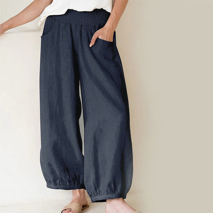 Buddha Stones Plain Color Cotton Women's Harem Pants With Pockets - SteelBlue - US16，UK/AU20，EU48 (3XL) - image 0
