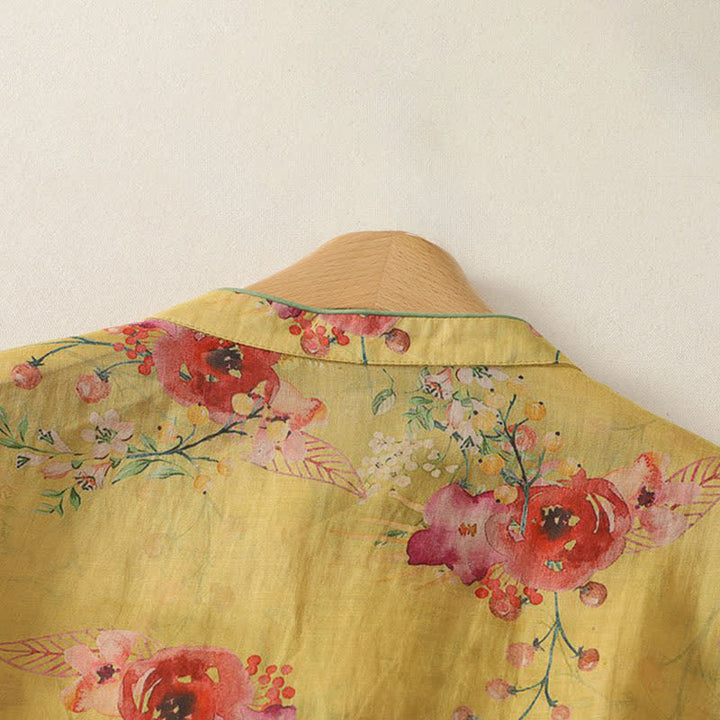 Buddha Stones Summer Tang Style Vintage Frog Button Orchid Floral Women's Sleeveless Shirts Tank Top - image 14