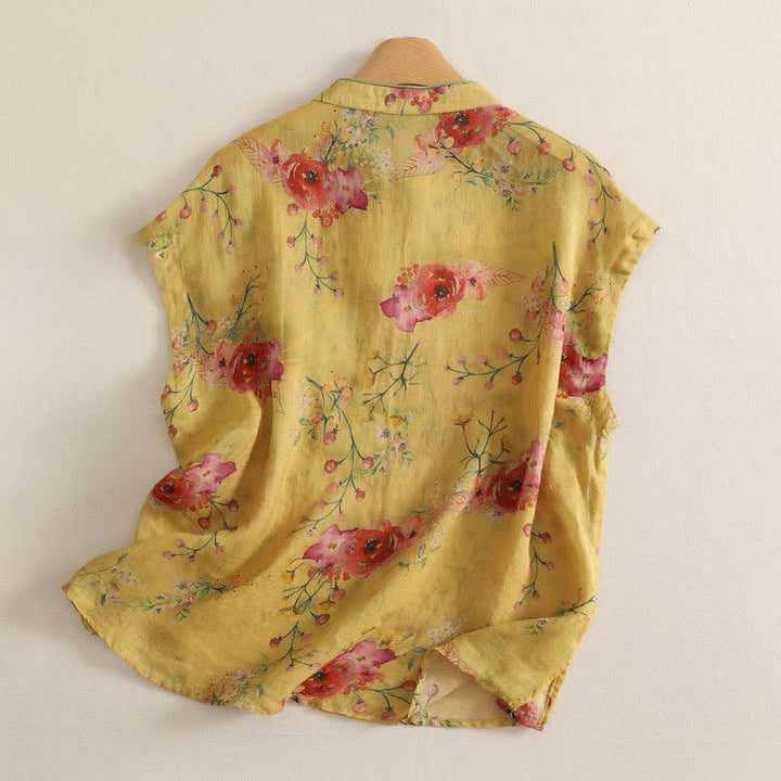 Buddha Stones Summer Tang Style Vintage Frog Button Orchid Floral Women's Sleeveless Shirts Tank Top - image 12