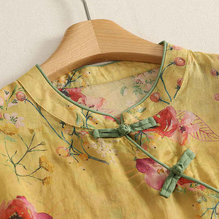 Buddha Stones Summer Tang Style Vintage Frog Button Orchid Floral Women's Sleeveless Shirts Tank Top - image 13