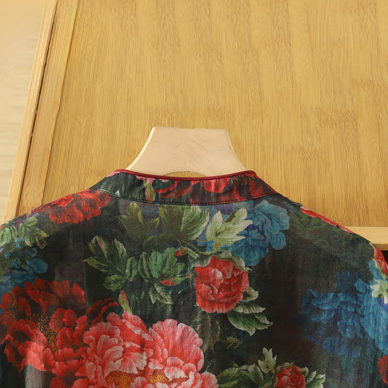 Buddha Stones Summer Tang Style Vintage Frog Button Orchid Floral Women's Sleeveless Shirts Tank Top - image 24
