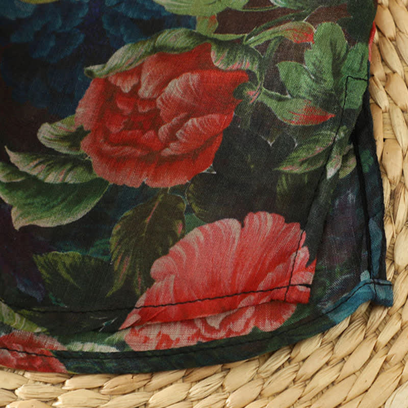 Buddha Stones Summer Tang Style Vintage Frog Button Orchid Floral Women's Sleeveless Shirts Tank Top - image 29