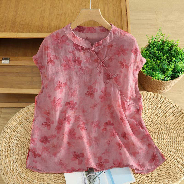 Buddha Stones Summer Tang Style Vintage Frog Button Orchid Floral Women's Sleeveless Shirts Tank Top - PaleVioletRed - US12, UK/AU16, EU44 (2XL) - image 31