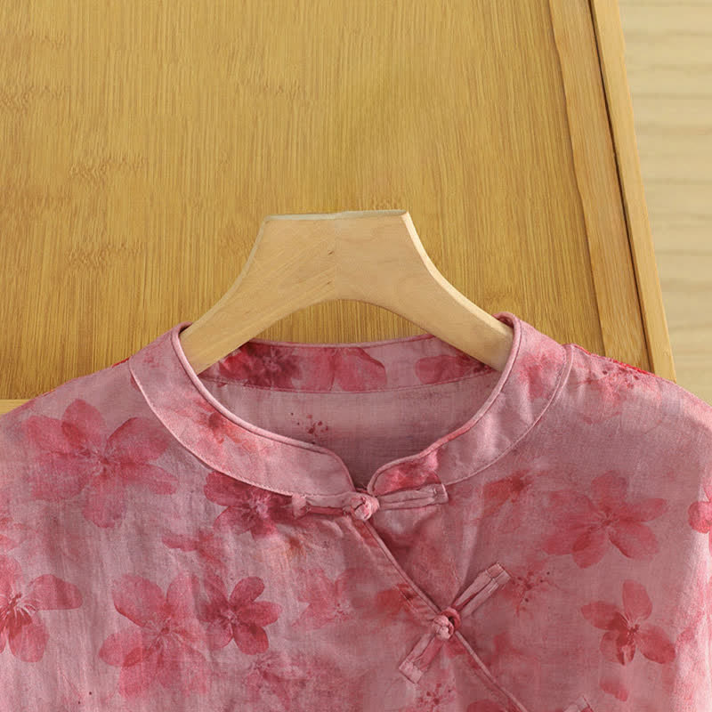 Buddha Stones Summer Tang Style Vintage Frog Button Orchid Floral Women's Sleeveless Shirts Tank Top - image 34