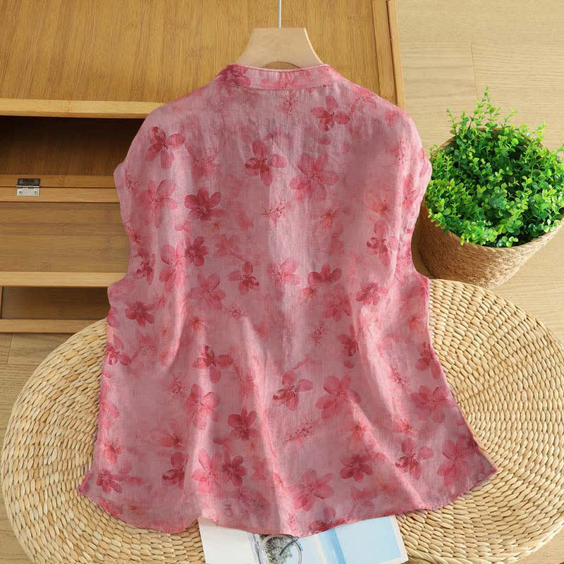 Buddha Stones Summer Tang Style Vintage Frog Button Orchid Floral Women's Sleeveless Shirts Tank Top - image 32