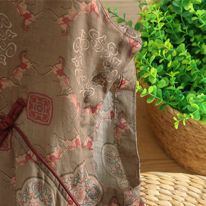 Buddha Stones Summer Tang Style Vintage Frog Button Orchid Floral Women's Sleeveless Shirts Tank Top - image 49