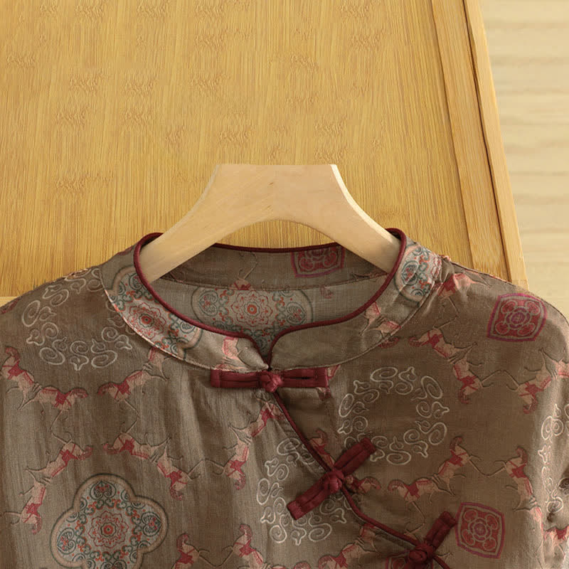 Buddha Stones Summer Tang Style Vintage Frog Button Orchid Floral Women's Sleeveless Shirts Tank Top - image 45
