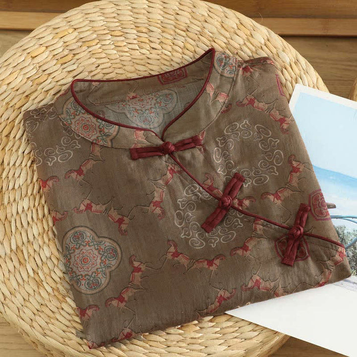 Buddha Stones Summer Tang Style Vintage Frog Button Orchid Floral Women's Sleeveless Shirts Tank Top - image 44