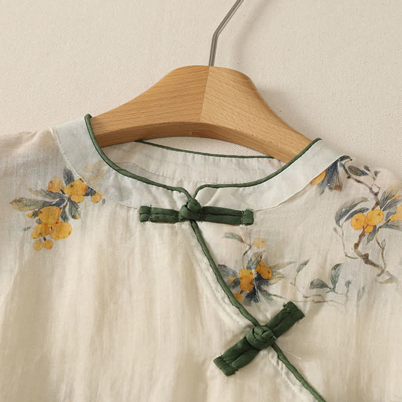 Buddha Stones Summer Tang Style Vintage Frog Button Orchid Floral Women's Sleeveless Shirts Tank Top - image 55