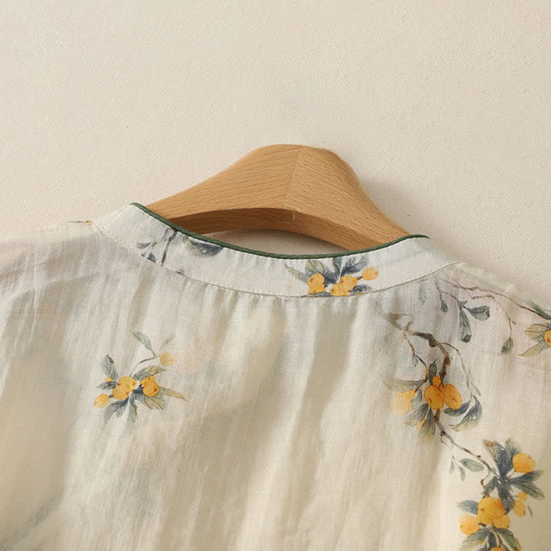 Buddha Stones Summer Tang Style Vintage Frog Button Orchid Floral Women's Sleeveless Shirts Tank Top - image 56