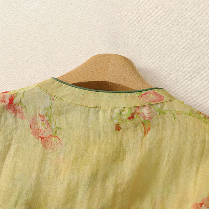Buddha Stones Summer Tang Style Vintage Frog Button Orchid Floral Women's Sleeveless Shirts Tank Top - image 66