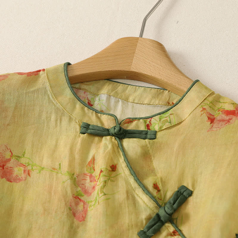 Buddha Stones Summer Tang Style Vintage Frog Button Orchid Floral Women's Sleeveless Shirts Tank Top - image 65