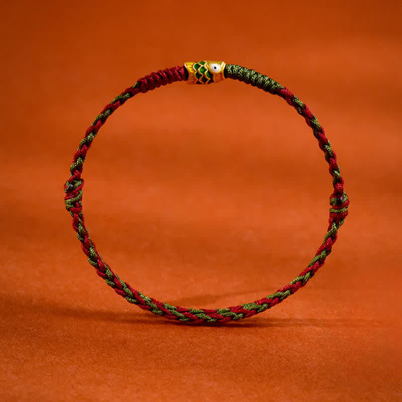 Buddha Stones 999 Gold Braided Colorful Red Green String Koi Fish Luck Bracelet Anklet - image 1