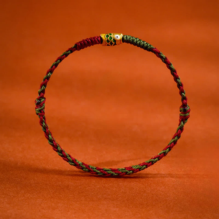Buddha Stones 999 Gold Braided Colorful Red Green String Koi Fish Luck Bracelet Anklet - image 1