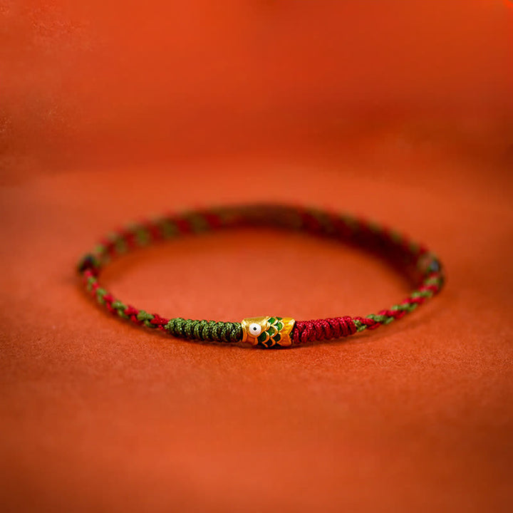 Buddha Stones 999 Gold Braided Colorful Red Green String Koi Fish Luck Bracelet Anklet - Green Koi Fish - Anklet(Circumference: 7.48-10.63 in / 19-27 cm) - image 0