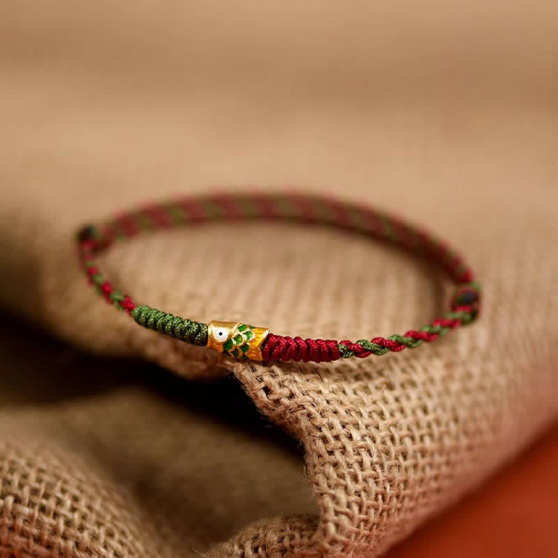 Buddha Stones 999 Gold Braided Colorful Red Green String Koi Fish Luck Bracelet Anklet - image 14