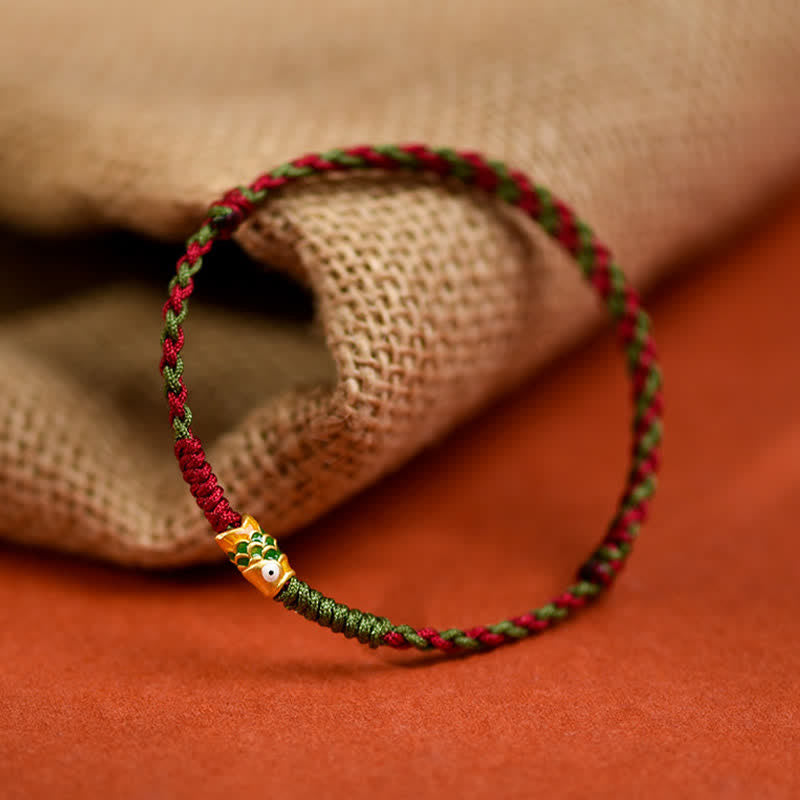Buddha Stones 999 Gold Braided Colorful Red Green String Koi Fish Luck Bracelet Anklet - image 11