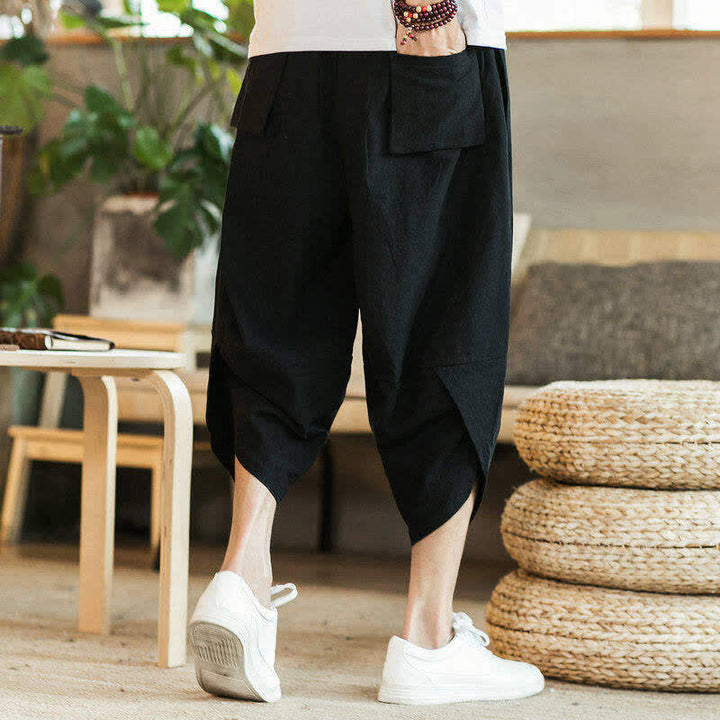 Buddha Stones Summer Casual Vintage Drawstring Crane Print Capri Pants Men's Harem Pants With Pocket - image 10