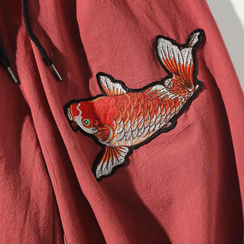 Buddha Stones Summer Tang Style Drawstring Koi Fish Capri Pants Men's Harem Pants With Pocket - image 5