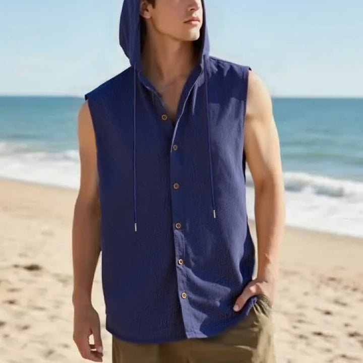 Buddha Stones Summer Casual Minimalist Button-Up Drawstring Solid Tank Top Men's Sleeveless Shirts - MidnightBlue - US/UK/AU46, EU56 (3XL) - image 9