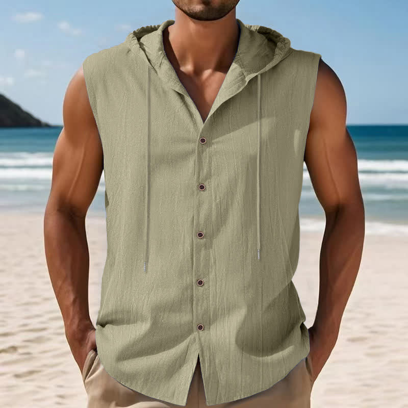 Buddha Stones Summer Casual Minimalist Button-Up Drawstring Solid Tank Top Men's Sleeveless Shirts - image 14