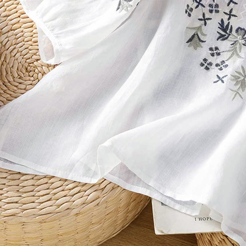 Buddha Stones Summer Casual Vintage Embroidery Floral Women's Short Sleeve Shirts - image 24