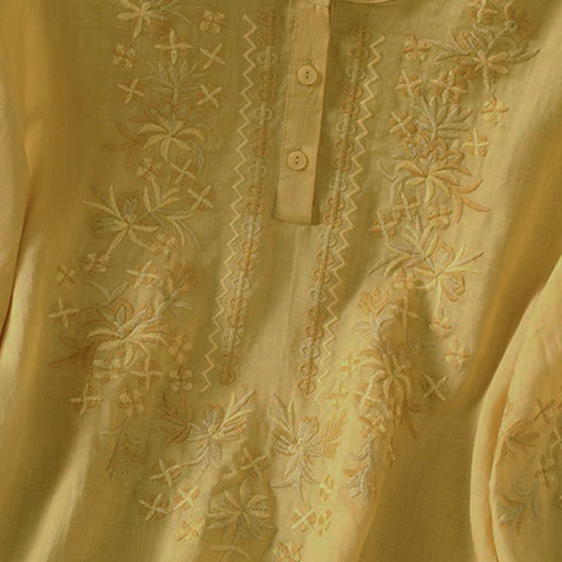 Buddha Stones Summer Casual Vintage Embroidery Floral Women's Short Sleeve Shirts - image 17