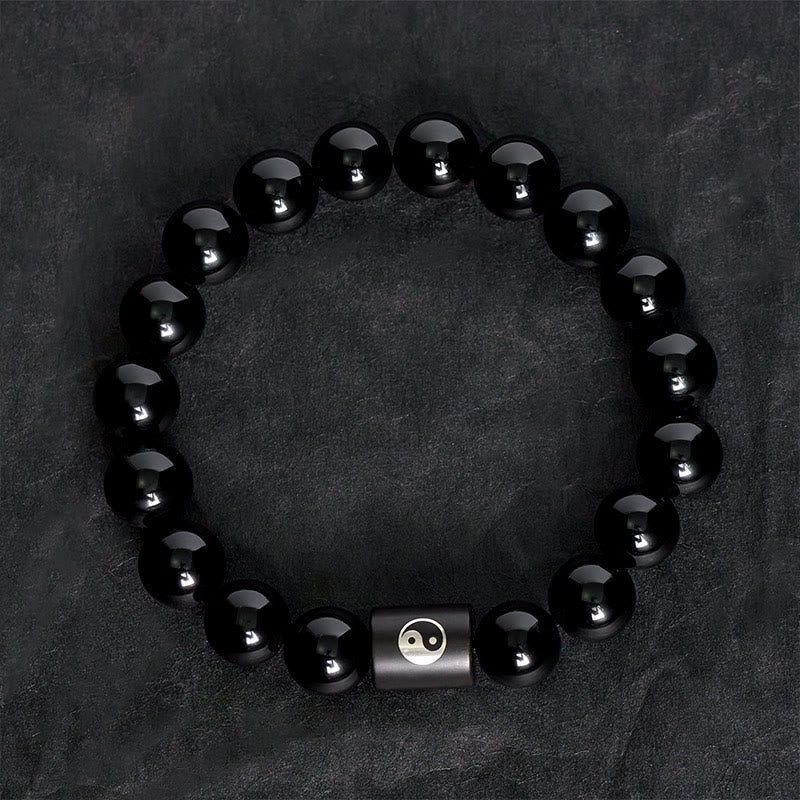 Buddha Stones Ebony Wood Yin Yang Balance Inlaid Barrel Bead Bracelet - image 4
