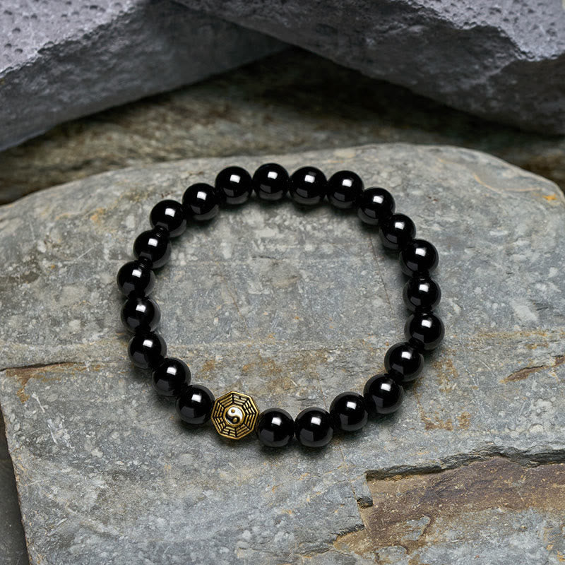 Buddha Stones Black Onyx Bagua Balance Charm Beaded Bracelet - image 4
