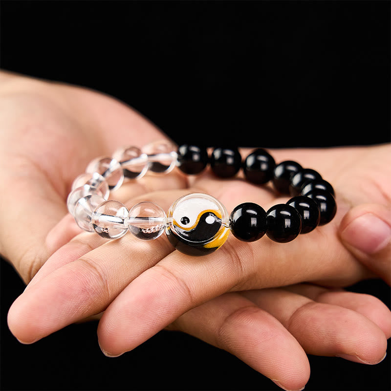 Buddha Stones Liuli Glass Bead Yin Yang Balance Double Sided Round Bead Bracelet - image 4