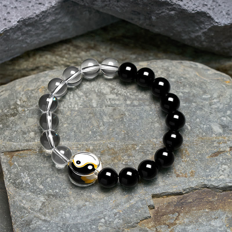Buddha Stones Liuli Glass Bead Yin Yang Balance Double Sided Round Bead Bracelet - image 3