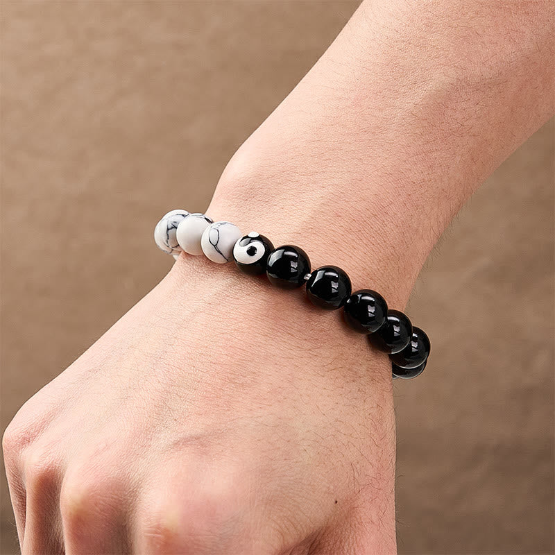 Buddha Stones Liuli Glass Bead Yin Yang Balance Round Bead Bracelet - image 4