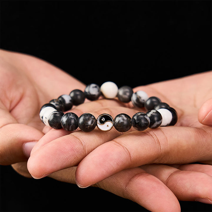 Buddha Stones Orca Agate Yin Yang Harmony Round Bead Bracelet - Orca agate (Protection ♥ Inner Peace) - image 0