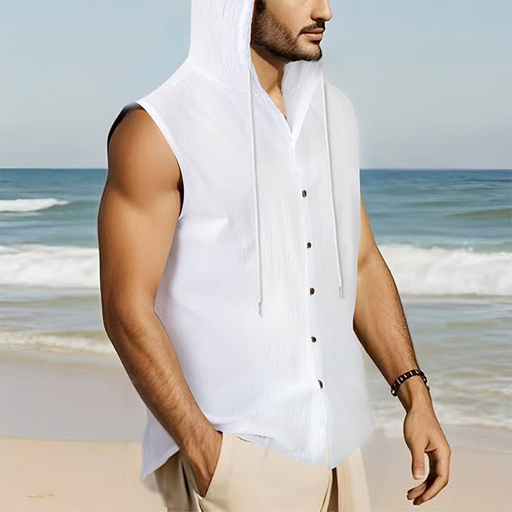 Buddha Stones Summer Casual Minimalist Button-Up Drawstring Solid Tank Top Men's Sleeveless Shirts - image 21
