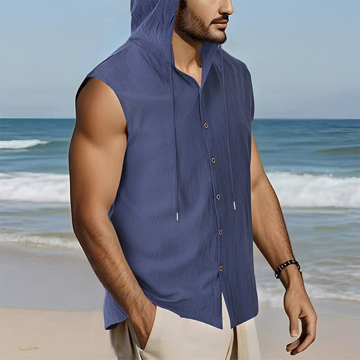 Buddha Stones Summer Casual Minimalist Button-Up Drawstring Solid Tank Top Men's Sleeveless Shirts - image 10