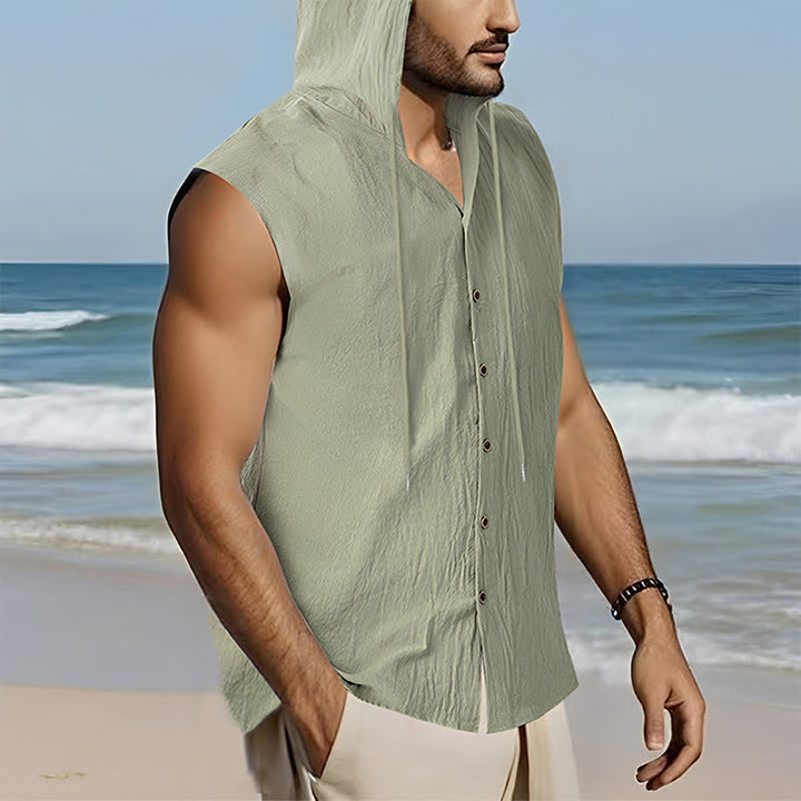 Buddha Stones Summer Casual Minimalist Button-Up Drawstring Solid Tank Top Men's Sleeveless Shirts - image 15