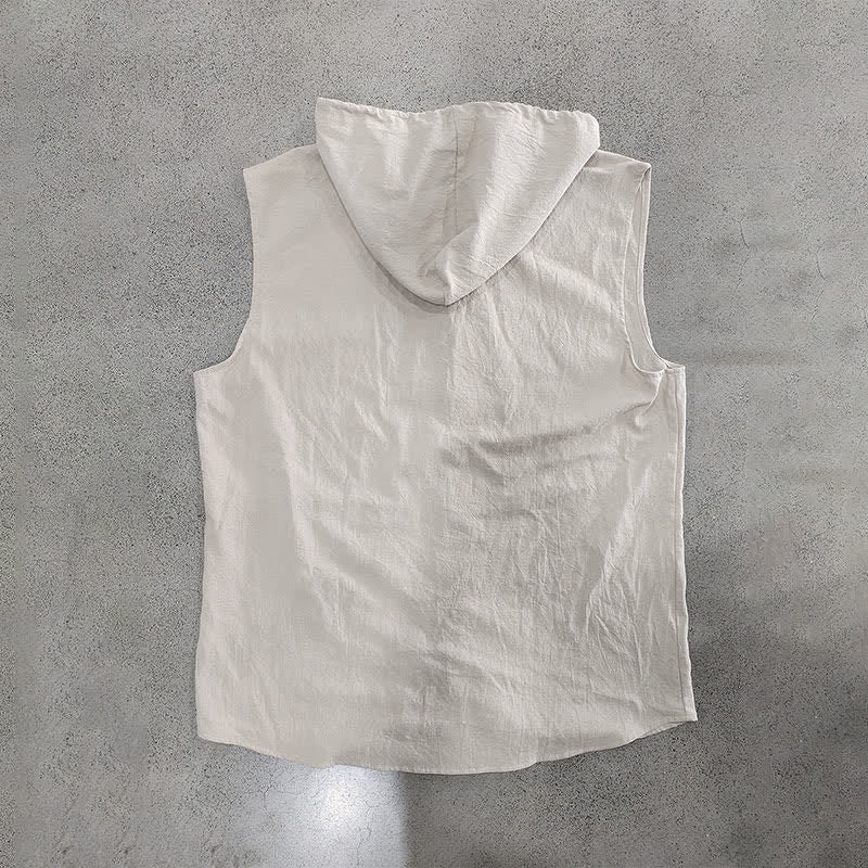 Buddha Stones Summer Casual Minimalist Button-Up Drawstring Solid Tank Top Men's Sleeveless Shirts - image 23