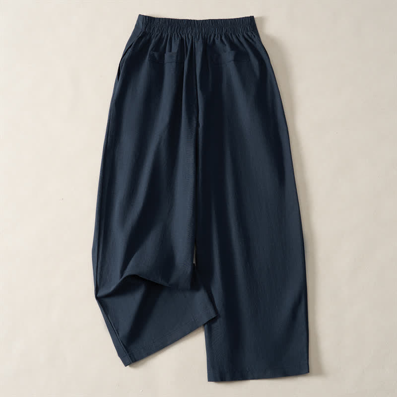 Buddha Stones Summer Minimalist Elegant Button-Up Solid Zipper Design Cropped Pants Women's Straight Leg Pants With Pockets - image 1