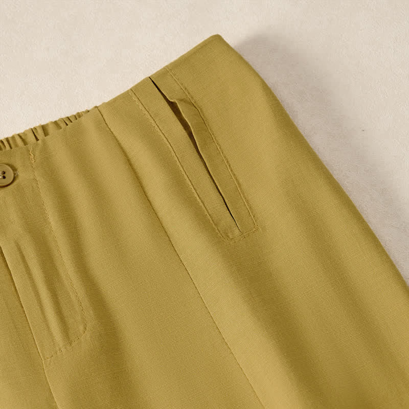 Buddha Stones Summer Minimalist Elegant Button-Up Solid Zipper Design Cropped Pants Women's Straight Leg Pants With Pockets - image 13