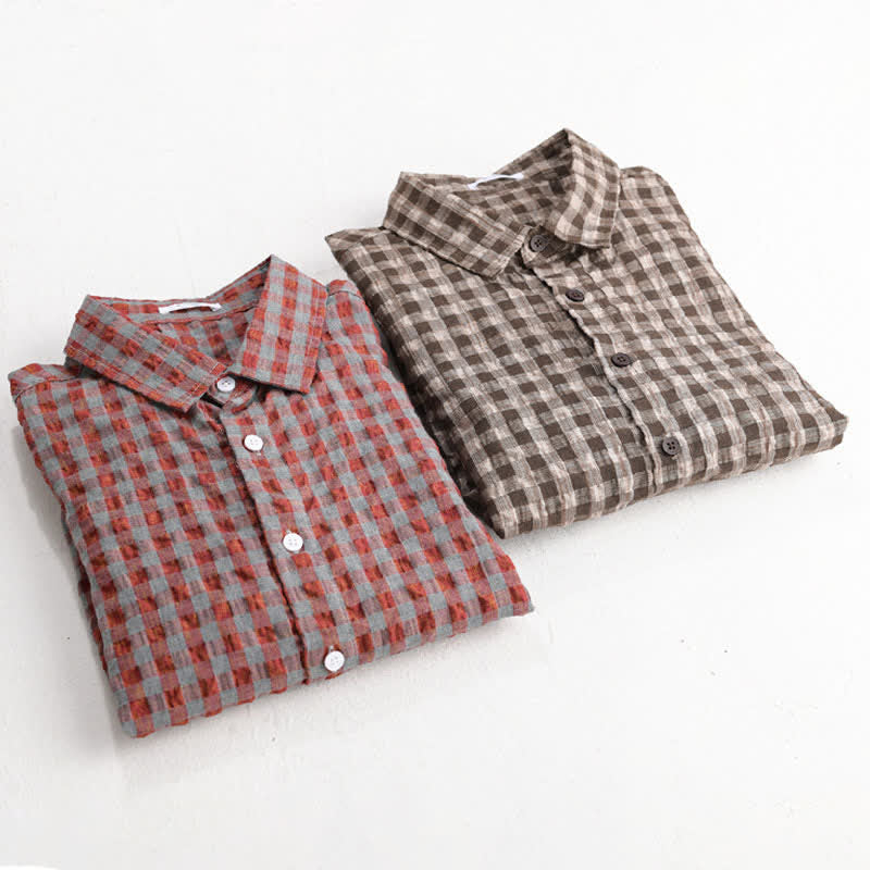 Buddha Stones Summer Casual Vintage Button-Up Plaid Men's Short Sleeve Shirts - image 9