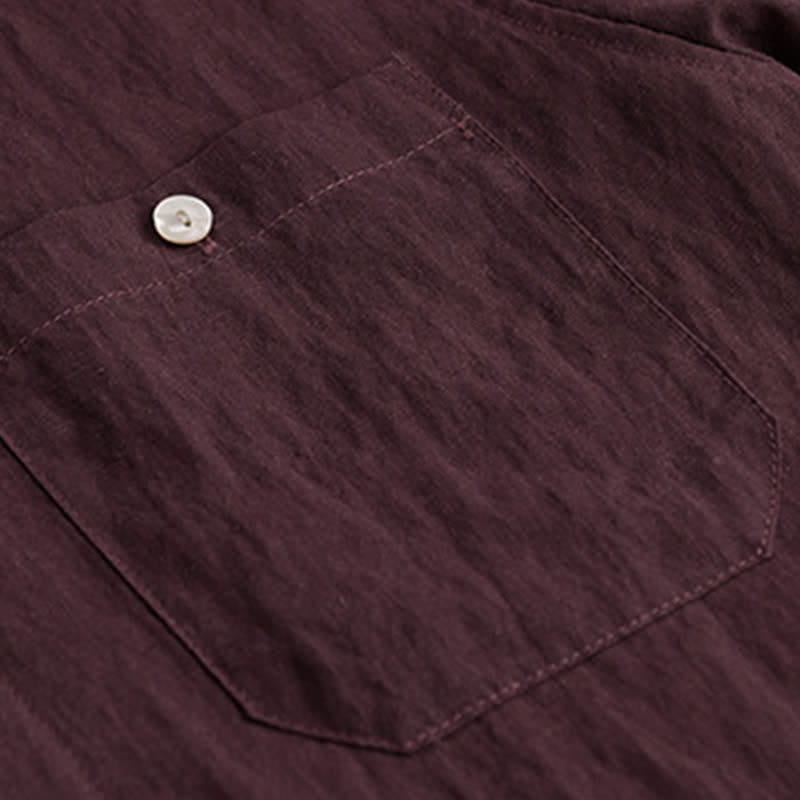Buddha Stones Summer Casual Minimalist Patch Pocket Solid Men's Short Sleeve Shirts - image 9